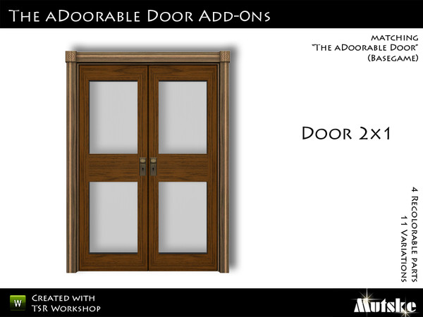 Sims 3 — The aDoorable Double Door With Glass by Mutske — Matching the single version. 4 Recolorable parts. 11
