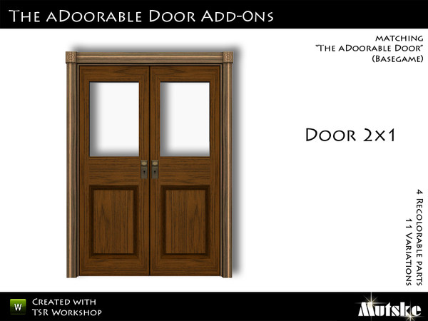 Sims 3 — The aDoorable Double Door With Glass by Mutske — Matching the single version. 4 Recolorable parts. 11