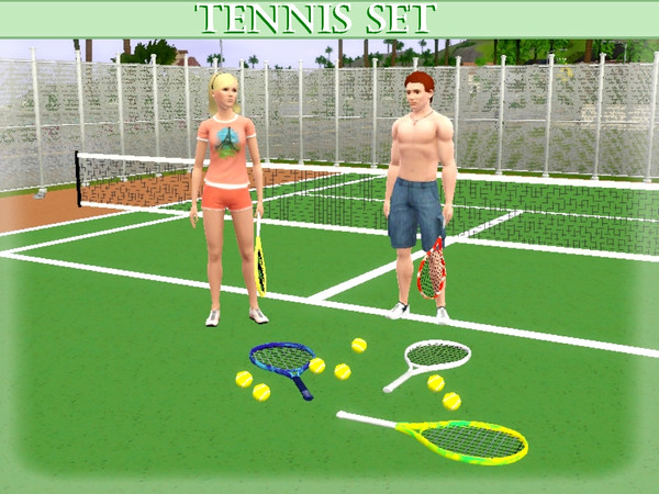 Sims 3 — Tennis Set by lilliebou — Hi :) This tennis set includes two fences, one tennis balls and three rackets. The
