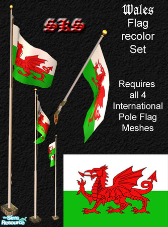 Sims 2 — Flag set - Wales by 71robert13 — Set includes the flag of Wales for the Bracket mounted wall pole, Small 1 Story