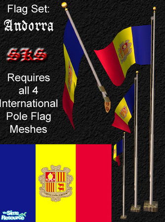 Sims 2 — Flag Set - Andorra by 71robert13 — Set includes the Andorran flag for the Bracket mounted wall pole, Small 1