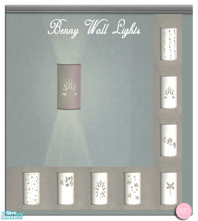 Sims 2 — Benny Wall Lights by DOT — Benny Wall Lights. 1 Mesh, plus recolors. Sims 2 by DOT of The Sims Resource.