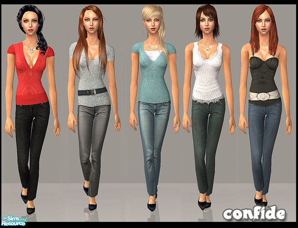 Sims 2 — Touch by confide — Set of 5 clothes and a new mesh included.