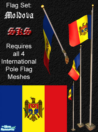 Sims 2 — Flag Set - Moldova by 71robert13 — Set includes the flag of Moldova for the Bracket mounted wall pole, Small 1