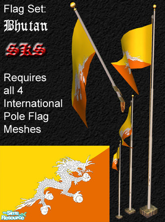Sims 2 — Flag Set - Bhutan by 71robert13 — Set includes the flag of Bhutan for the Bracket mounted wall pole, Small 1