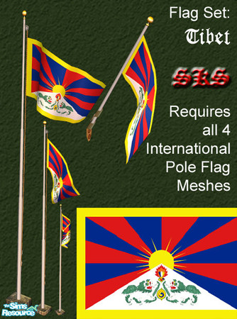 Sims 2 — Flag Set - Tibet by 71robert13 — Set includes the flag of Tibet for the Bracket mounted wall pole, Small 1 Story