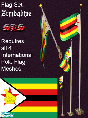 Sims 2 — Flag Set - Zimbabwe by 71robert13 — Set includes the flag of Zimbabwe for the Bracket mounted wall pole, Small 1