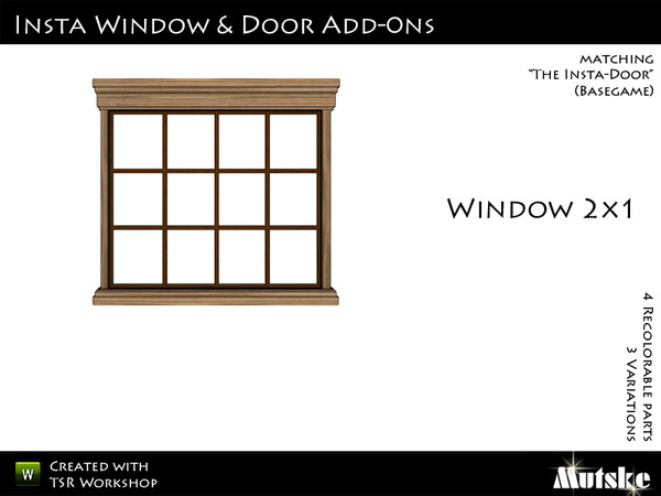 Sims 3 — Insta-Window 2x1 Counter by Mutske — Matching the single door version. 4 Recolorable parts. 3 Variations. Made