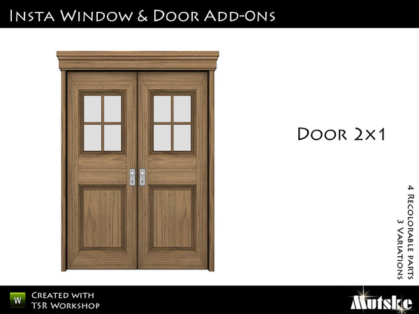 Sims 3 — Insta-Door Double with glass top by Mutske — Matching the single version. 4 Recolorable parts. 3 Variations.