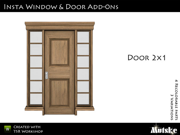Sims 3 — Insta-Door with sidelights by Mutske — Matching the single version. 4 Recolorable parts. 3 Variations. Made by