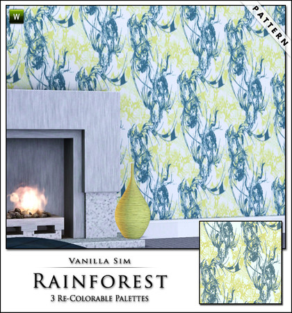 Sims 3 — Rainforest by Vanilla Sim — A profusion of swirling foliage and spiky lines drawn in lime green and blue on a