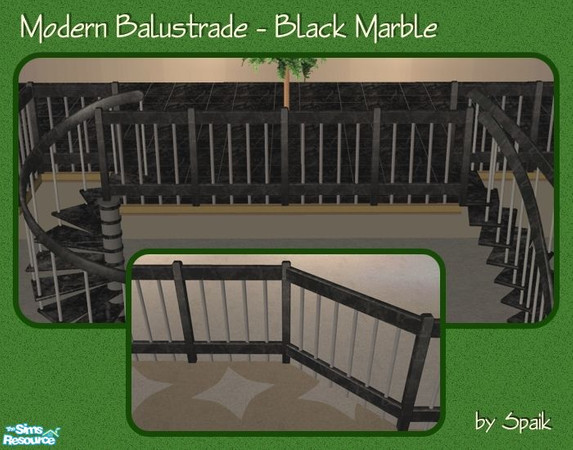 Sims 2 — Modern Balustrade Black Marble by Spaik — Matching balustrade for my Winding and Curved Staircases.