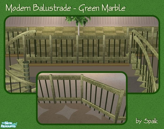 Sims 2 — Modern Balustrade Green Marble by Spaik — Matching balustrade for my Winding and Curved Staircases.