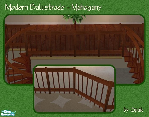 Sims 2 — Modern Balustrade Mahogany by Spaik — Matching balustrade for my Winding and Curved Staircases.