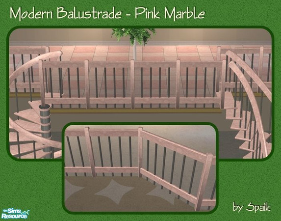 Sims 2 — Modern Balustrade Pink Marble by Spaik — Matching balustrade for my Winding and Curved Staircases.