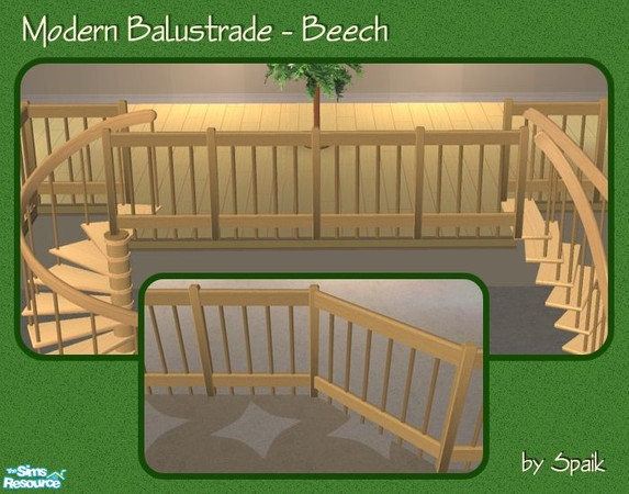Sims 2 — Modern Balustrade Beech by Spaik — Matching balustrade for my Winding and Curved Staircases.