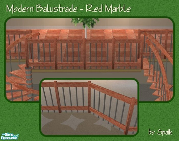 Sims 2 — Modern Balustrade Red Marble by Spaik — Matching balustrade for my Winding and Curved Staircases.