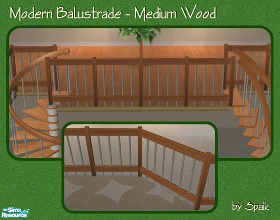 Sims 2 — Modern Balustrade Medium Wood by Spaik — Matching balustrade for my Winding and Curved Staircases.