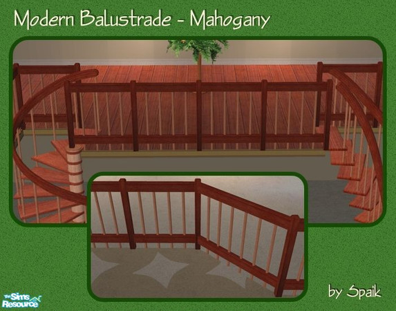Sims 2 — Modern Balustrade Redwood by Spaik — Matching balustrade for my Winding and Curved Staircases.