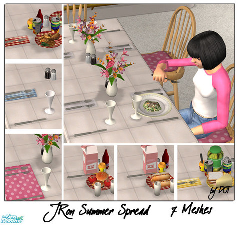 Sims 2 — JRon Summer Spread by DOT — JRon Summer Spread. Table clutter. Sims2 by DOT of The Sims Resource.