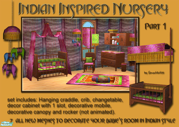 Sims 2 — Indian Inspired Nursery - Part 1 by Simaddict99 — 7 meshes to match my Indian theme! Part 1 consists of: hanging
