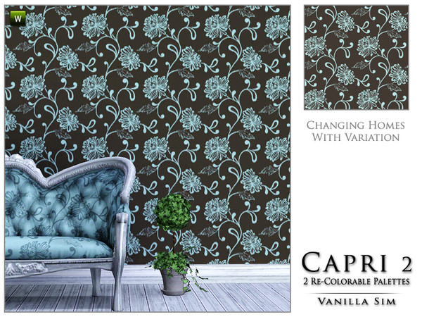 Sims 3 — Capri 2 by Vanilla Sim — Brown background, with trailing floral pattern in duck egg by Belgravia Decor