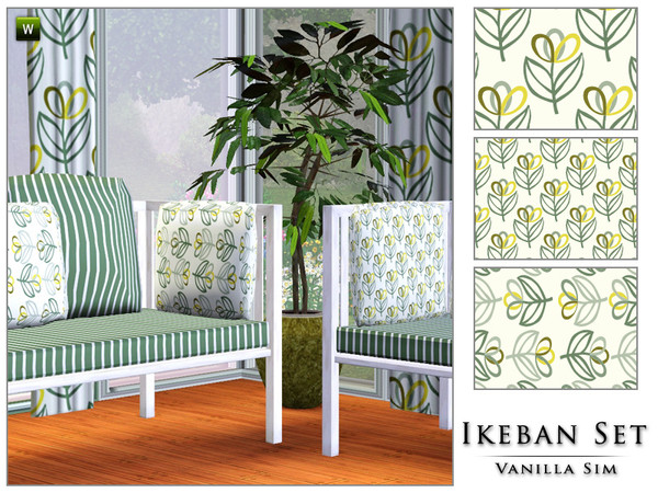 Sims 3 — Ikeban Pattern Set by Vanilla Sim — A strong, bold graphic stylised flower stem motif in an all over design. Set