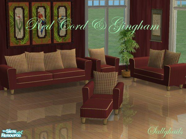 Sims 2 — Red Cord & Gingham Seating Set by sallyhails — Recolour of Shtinky00 and Holysimoly\'s fabulous Arizona