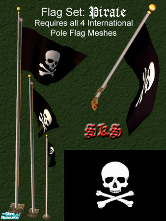 Sims 2 — Flag Set - Pirate by 71robert13 — Set includes the Jolly Rodger Pirate flag for the Bracket mounted wall pole,