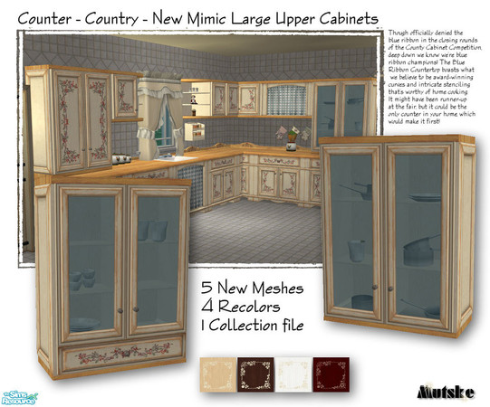Sims 2 — Country Upper Cabinets Large by Mutske — 5 New meshes, uses the textures from the original counter. And 4