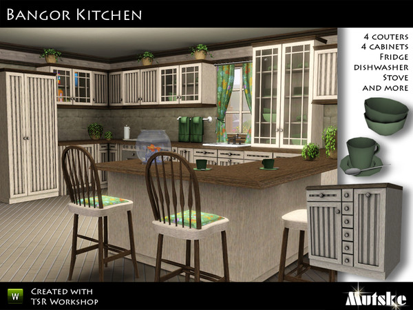 Sims 3 — Bangor Kitchen by Mutske — The set contains a several cabinets with extra slots, counters, appliances and many