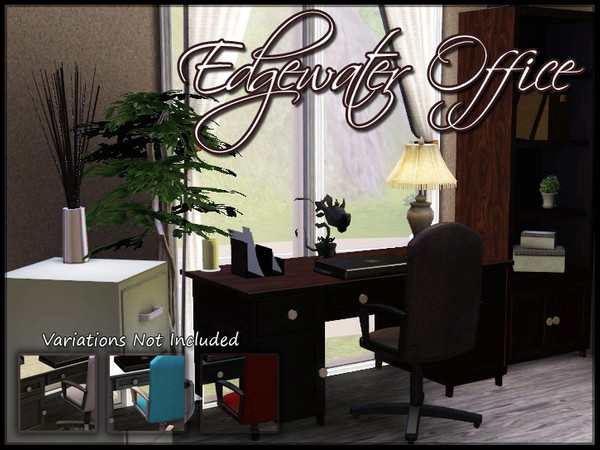 Sims 3 — Edgewater Office by sim_man123 — New office set, contains 8 items. Desk, Chair, Shelf, Paper Tray, Books, Ficus,