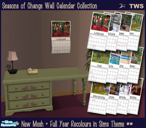 Sims 2 — Wall Calendar Collection by wildstar24 — Sims will enjoy planning their seasonal activities with this folding