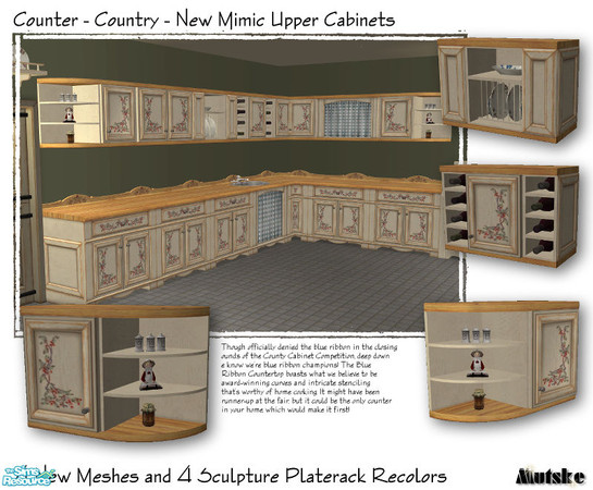 Sims 2 — Country Upper Cabinets Extra by Mutske — 4 New meshes, uses the textures from the original counter. And 4