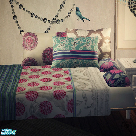 Sims 2 — Casey Fall Bedding Set One by salixlikescake — A mix of blue, pink, and purple fabrics used to create a bedding