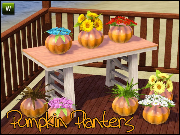 Sims 3 — Pumpkin Planters by sim_man123 — Small new mesh set, contains 4 decorative fall-themed planters. Foliage, as