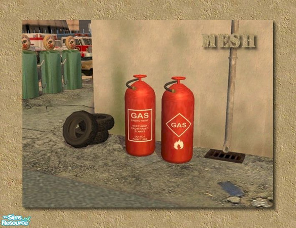 Sims 2 — Medium Gas Cylinder Slave Mesh by Cyclonesue — Takes its colours and labels from the LARGE gas cylinder