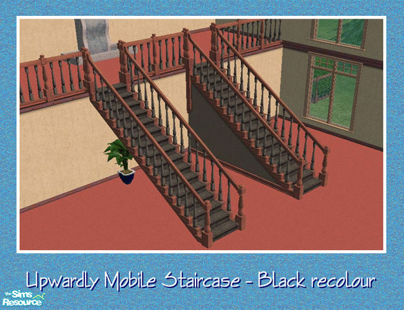 Sims 2 — Upwardly Mobile Staircase - Black by Spaik — Recolour in a lighter shade of wood and black runner of the Maxis