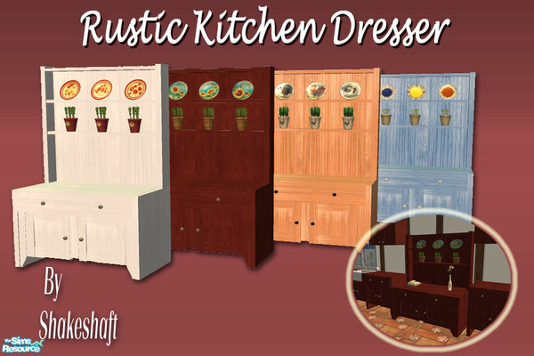 Sims 2 — Rustic Kitchen Dresser by Shakeshaft — A Kitchen Dresser Set to match the counters in my Rustic Kitchen Set,