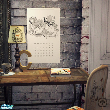 Sims 2 — Flourish Office Set by salixlikescake — A few things for your office including calendars, lamps, books, and a