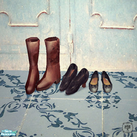 Sims 2 — Leather Shoe Set by salixlikescake — Six pairs of various types of leather shoes.