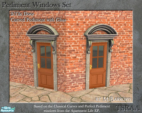 Sims 2 — Pediment Set - 2-Tile Door - Curve Glass S by MsBarrows — Curved pediment 2-tile wide door with glass panes.