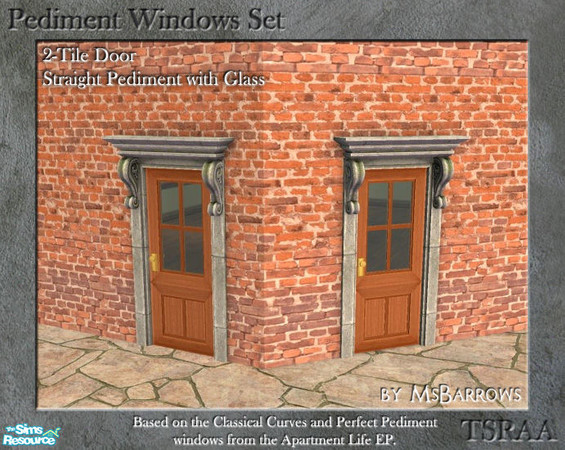 Sims 2 — Pediment Set - 2-Tile Door - Straight Glass D by MsBarrows — Straight pediment 2-tile wide door with glass