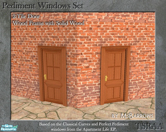 Sims 2 — Pediment Set - 2-Tile Door - Wood Solid S by MsBarrows — Wood framed 2-tile wide door with solid wood panel.