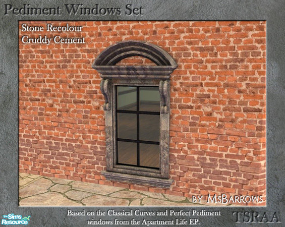 Sims 2 — Pediment Set - Recolour - Cruddy Cement by MsBarrows — A recolour for the stone frame of the pediment windows