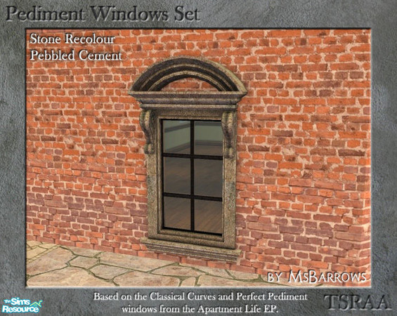 Sims 2 — Pediment Set - Recolour - Pebbled Cement by MsBarrows — A recolour for the stone frame of the pediment windows