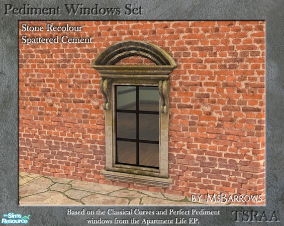 Sims 2 — Pediment Set - Recolour - Spattered Cement by MsBarrows — A recolour for the stone frame of the pediment windows