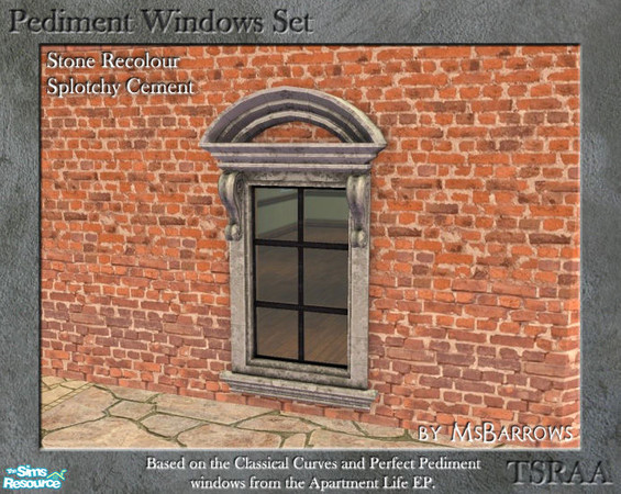 Sims 2 — Pediment Set - Recolour - Splotchy Cement by MsBarrows — A recolour for the stone frame of the pediment windows