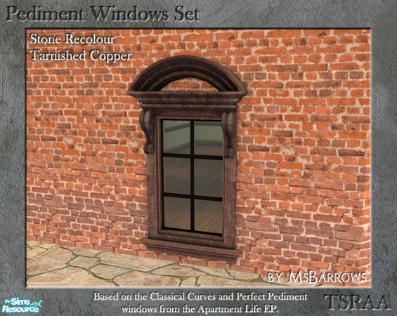 Sims 2 — Pediment Set - Recolour - Tarnished Copper by MsBarrows — A recolour for the stone frame of the pediment windows