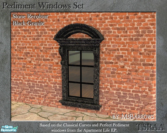 Sims 2 — Pediment Set - Recolour - Black Granite by MsBarrows — A recolour for the stone frame of the pediment windows